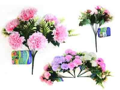 CARNATION FLOWER BOUQUET 7-HEAD 13"L 33CM 6LAYERS 6 LEAVES & PS image