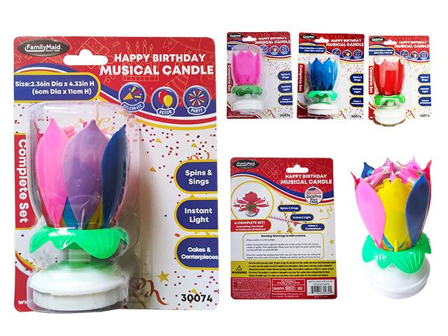 CANDLE H-B-DAY W/ MUSICAL RAINBOW ,BLE,PINK,RED