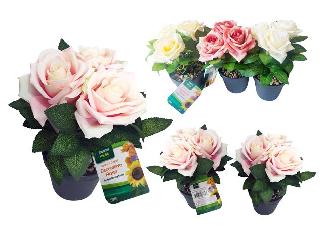 ROSE FLOWER W/ POT 3HEAD 4ASST CLR image