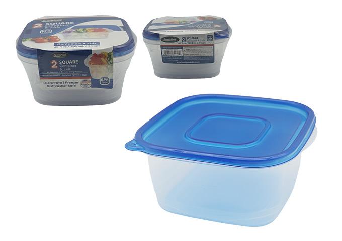 FOOD CONTAINER 2PC SQ 5CUPS/40OZ/1200ML BLUE LID