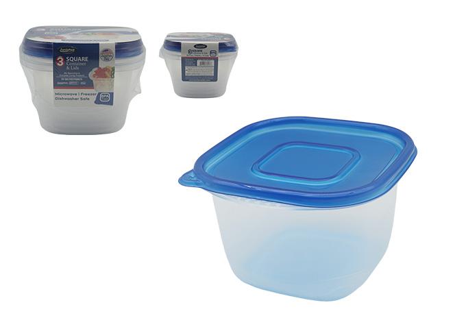 FOOD CONTAINER 3PC SQ 4CUPS/32OZ/946ML BLUE LID