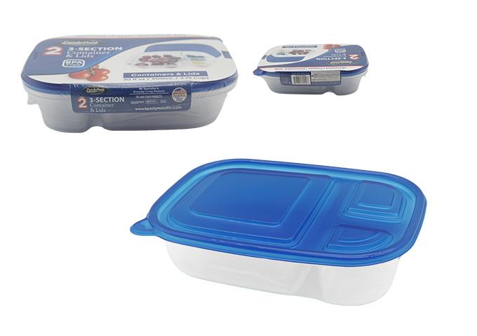 FOOD CONT 2PC 3-SECTION 3.75CUPS/30OZ/900ML BLUE L
