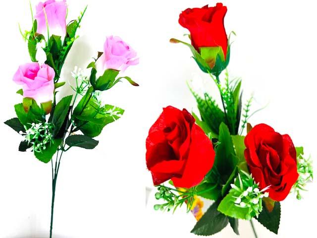 3 HEAD ROSE FLOWER 24"H, 2.25"H FLOWER 4CLR image