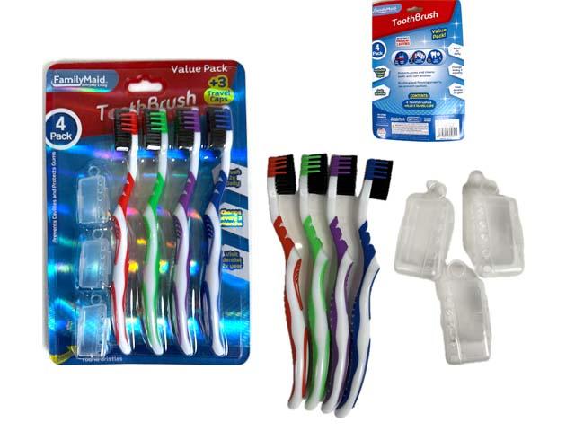 TOOTHBRUSH +CAPS 7PC 7.5" L BLACK BRUSH