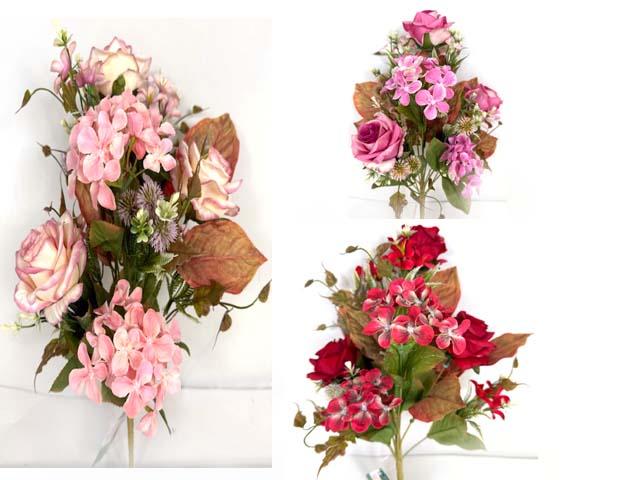 WALL BUSH ROSE FLOWER BOUQUET 18" L 3.28" DIA RED,PINK,YE image