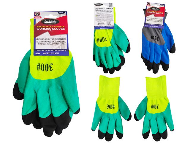 WORKING GLOVES DOUBLE DIPPED BLUE,GREEN,YELLOW 3ASST image