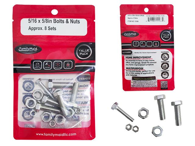 BOLT & NUTS 8X16MM 8SET 5/16X5/8IN