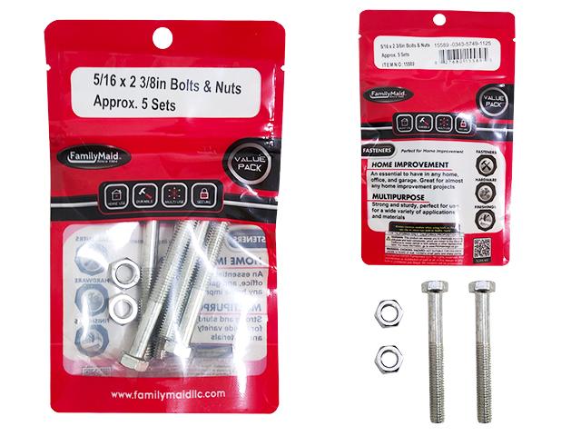 BOLT & NUTS 8X60MM 5PC 5/16X2 3/8IN