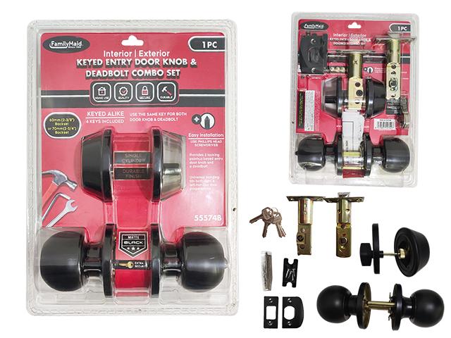 KEYED DOOR KNOB + DEADBOLT SET POLISHED BRASS GOLD