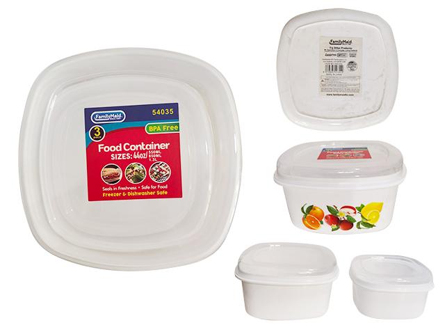 PLS 3PC FOOD CONT SQ FRUIT WHITE 18.6OZ, 28.7OZ, 44OZ image