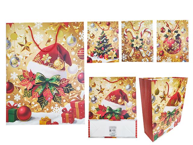 X-MAS GIFT BAG LARGE 12.2X15.75X4.72"FOIL 4ASST (83279A)