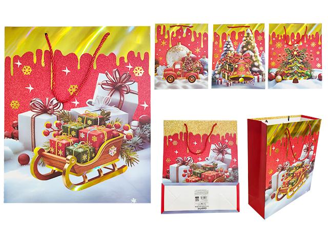 X-MAS GIFT BAG MED 10.2X12.6X4" FOIL 4ASST (83278B)