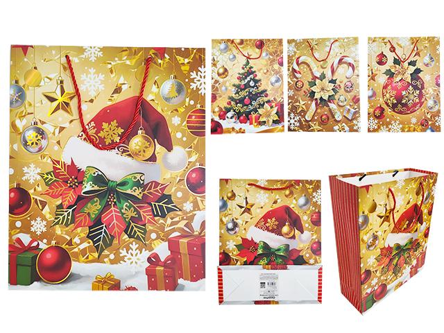 X-MAS GIFT BAG MED 10.2X12.6X4" FOIL 4ASST (83278A)