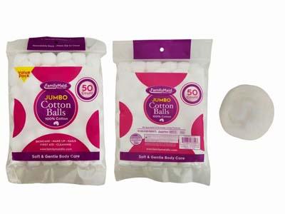 COTTON BALL JUMBO 50PC RESEALABLE BAG