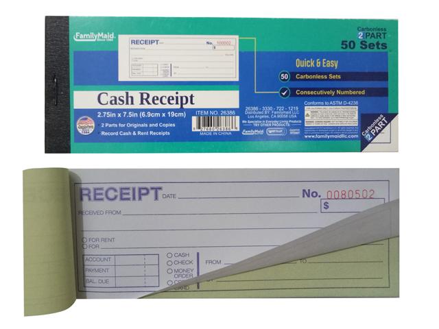 50 SET CASH/RENT RECEIPT BOOK, 2 PART 2.75" X 7.5" image