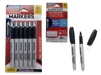 6PC PERMANENT MARKERS, BLACK COLOR image