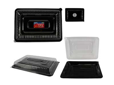 PLASTIC SERVING TRAY WITH LID, 10" X 14" DISPOSABLE OR REUSABLE