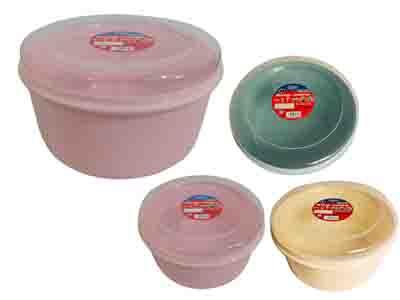 Round Food Container, 3 Asst Colors. Size: 9.8" Dia x 6"H (88234A) image