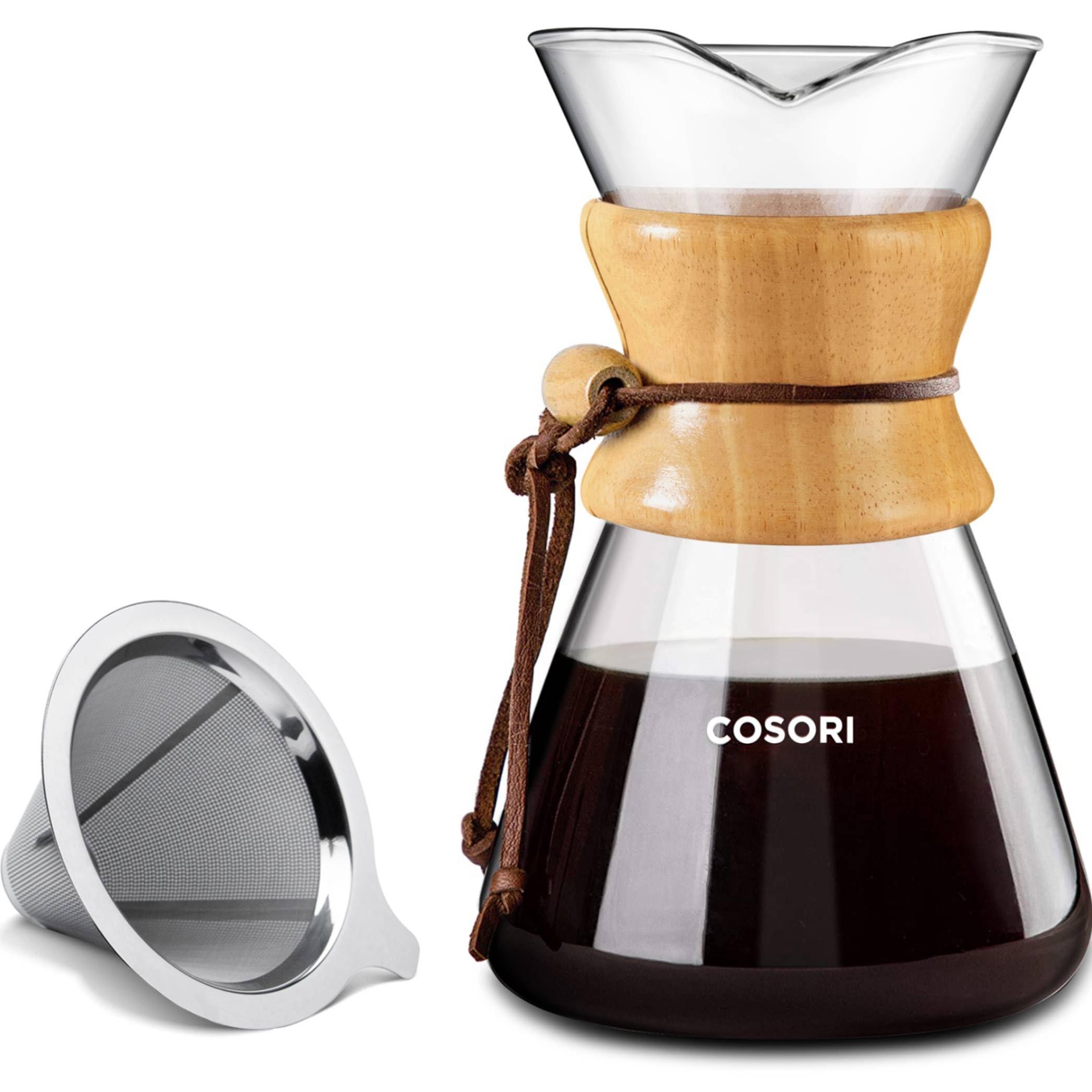 COSORI Pour Over Coffee Maker with Double Layer Stainless Steel Filter, 8-Cup, 34oz, Drip Coffee Maker, Coffee Dripper Brewer, High Heat Resistant Carafe, also for Camping, Hiking image