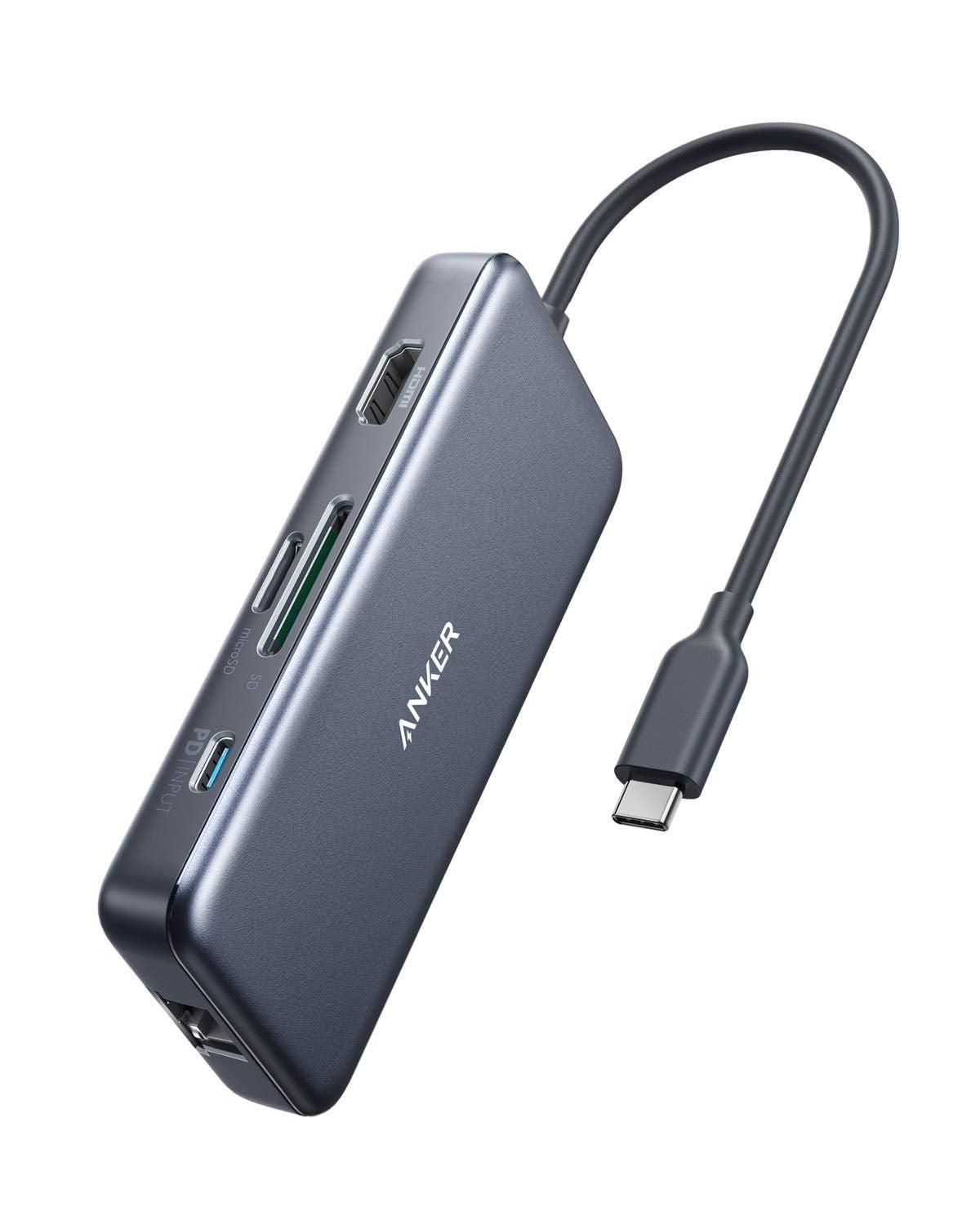 Anker USB C Hub, 7-in-1 USB C Adapter, with 4K HDMI, 60W Power Delivery, 1Gbps Ethernet, 2 3.0 Ports, SD and microSD Card Readers, for MacBook Pro and Other Laptops image