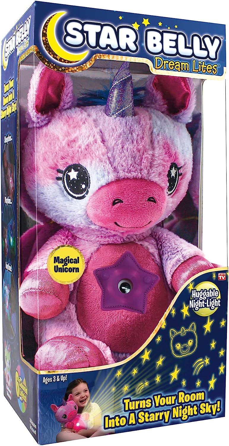 Ontel Star Belly Dream Lites, Stuffed Animal Night Light, Magical Pink and Purple Unicorn - Projects Glowing Stars & Shapes in 6 Gentle Colors, As Seen on TV image