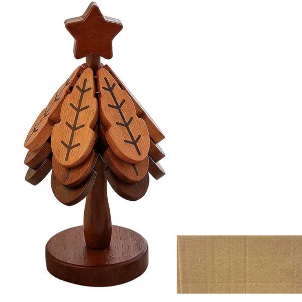 Wooden Tree Trivet Set - 3 Trivets.Fall  - Brown Box Packaging - Re-Stack To Form A Tree - 6 Sets For $30.00 image