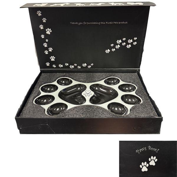 The Paws Bowl Set - #BlackBox - 12" Ceramic Bone Shaped With Silicone Spill/Skid Pad - 6 For Sets For $36.00 image
