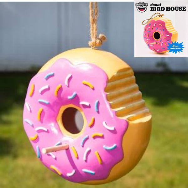 Bigmouth Inc - #4564 - The Donut Birdhouse - 6"x4" - Resin Construction, Rope, Air Vents On Backside - 6 For $30.00 image