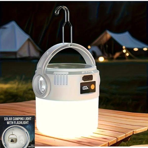Solar Or USB Camping Light With Flashlight - #32131 - ReChargeable Cable Included - Hang, Carry, TableTop - 6 For $30.00 image