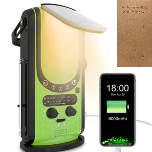 Tactical Multi-Purpose Crank Radio - #RFF5.110A - Green - Flashlight, Reading Light, Alarm, Radio, SOS - Solar Power Or USB Rechargeable - 2 For $36.00 image