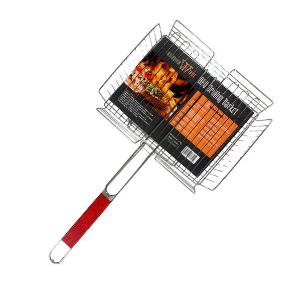 Woodsman Trail - #77701 - 13"x10"x24" - Stainless Grilling Basket With Wood Handle - Locking Arm - 6 For $30.00 image