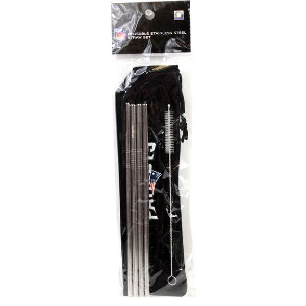 New England Patriots Straws - 5Piece Stainless Steel Re-Usable Straw Set With Cases
