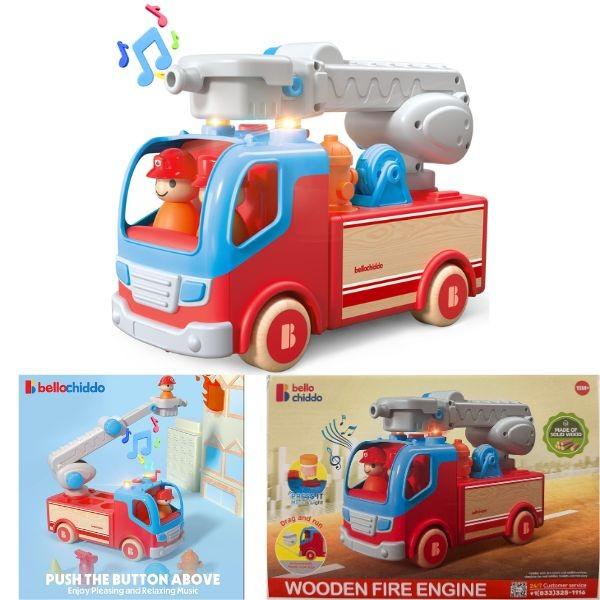 Bello Chiddo STEM Wooden Toys - Fire Engine - LED Lights and Music - Premium STEM Toys image