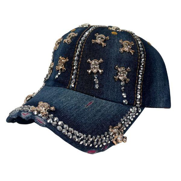 Fashion Caps - The Skull - Denim Bling Caps - Adjustable image