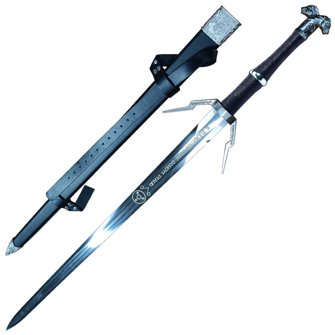 High Fantasy Steel Sword Replica ‚Äî Stainless Steel Blade & Black Leather Scabbard, Inspired by Mythical Warriors
