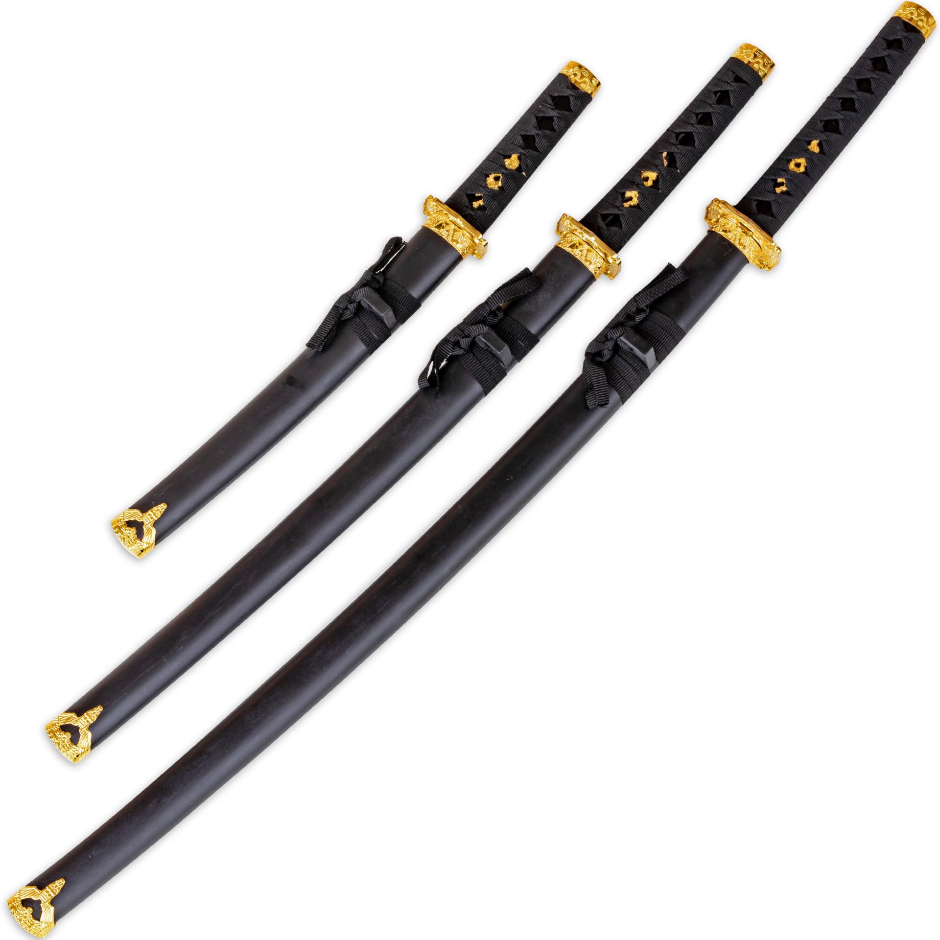 Decorated Dragon Historical Replicas | Japanese Short Sword Tachi Wakizashi Aikuchi Tant≈ç Katana Set of 3 Swords w/ Stand image