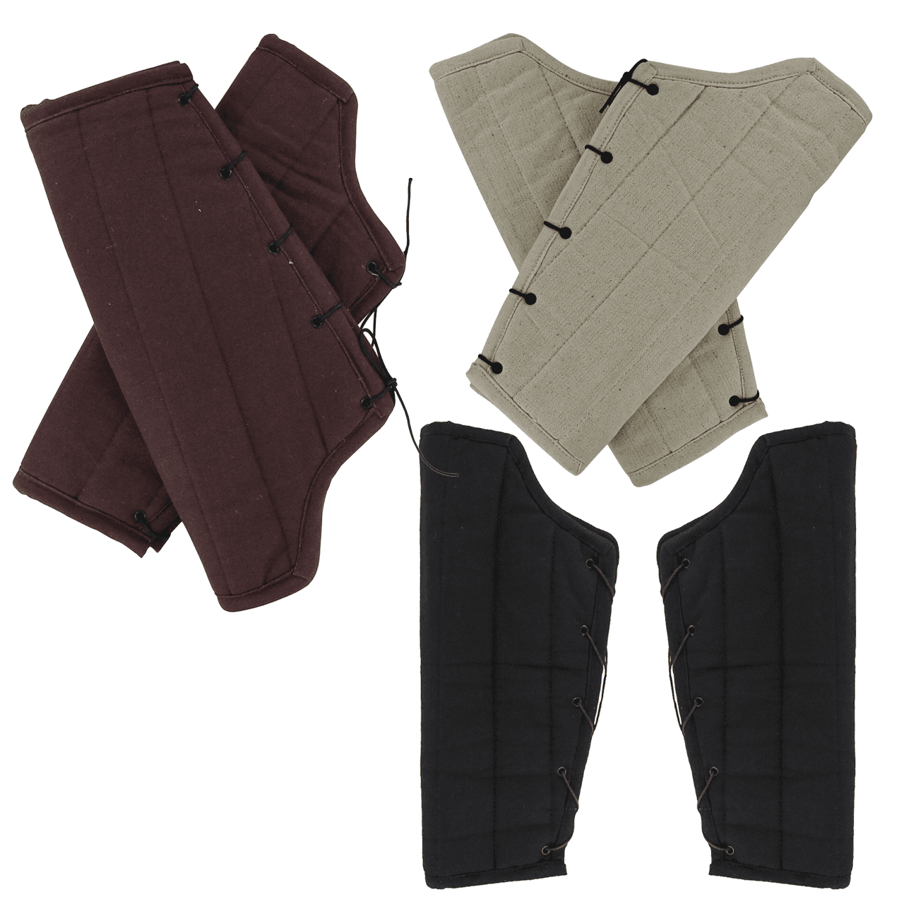 Flank Attack Padded Greaves Armor ‚Äì Ecru, Black, and Brown Protective Gear image