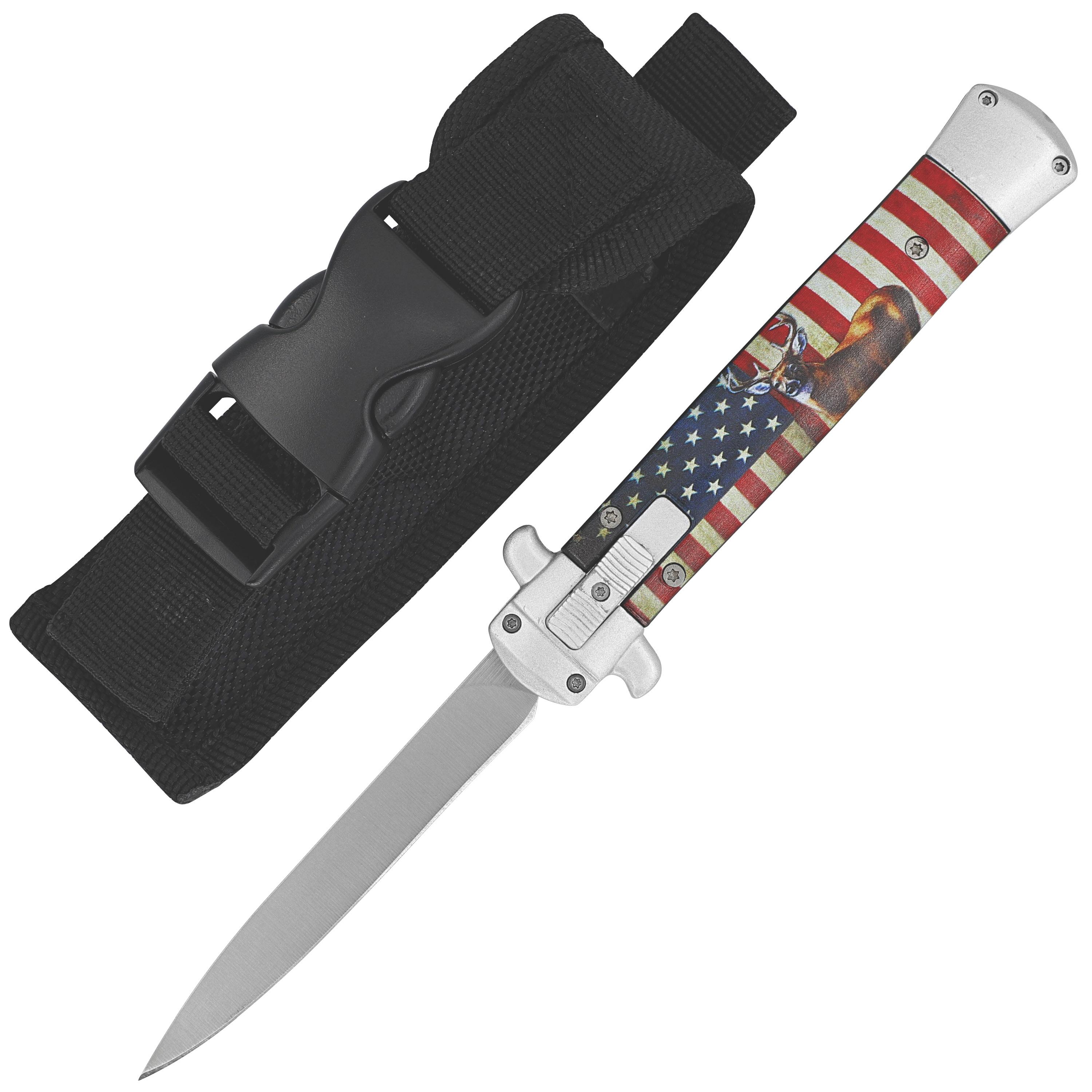 Pledge of Alegiance Automatic OTF Knife - American Flag High-Speed OTF Knife with Deer Inlay