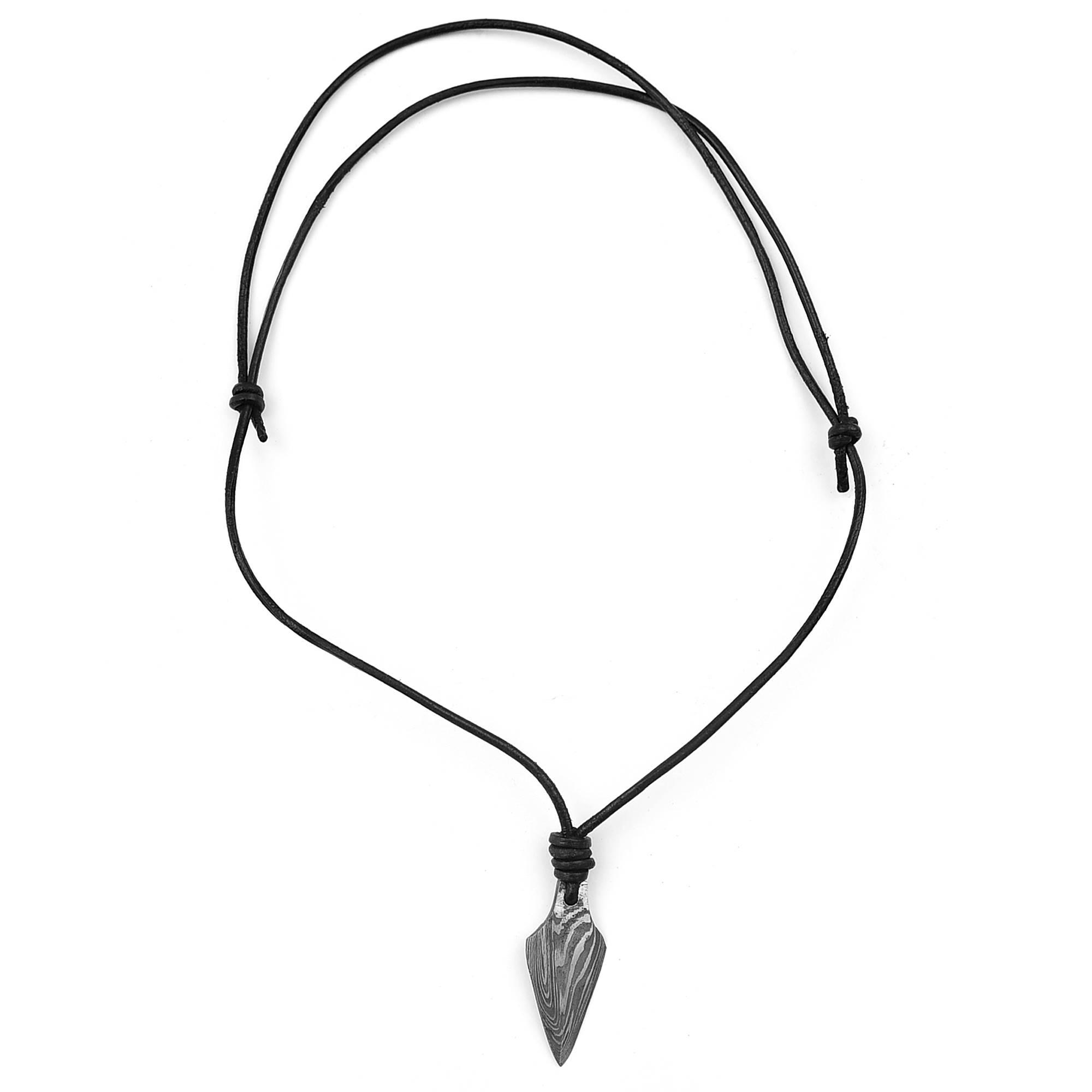 Catch the Wind Arrowhead Damascus Steel Pendant Necklace w/ Adjustable Leather Cord image
