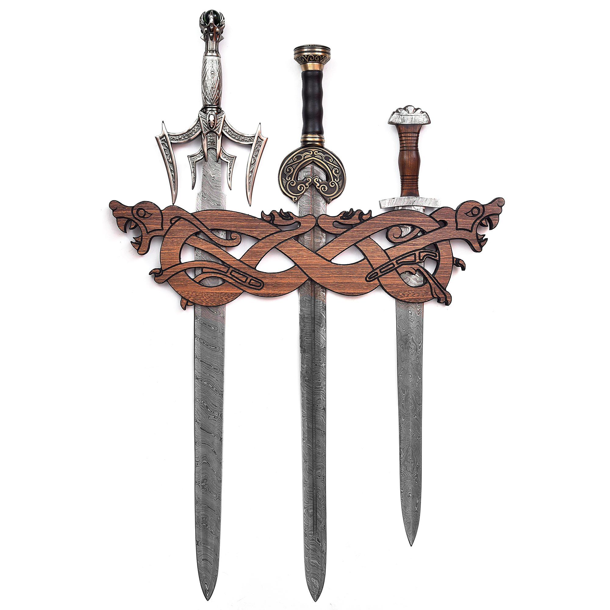 Triple Dragon Knot Wooden Sword Display Rack image