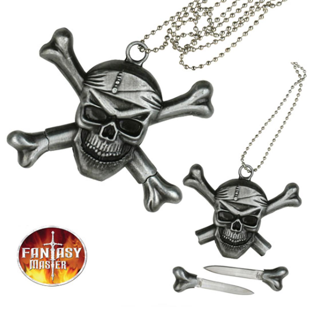 Black Flag Skull and Crossbones Pirate Necklace Neck Knife image