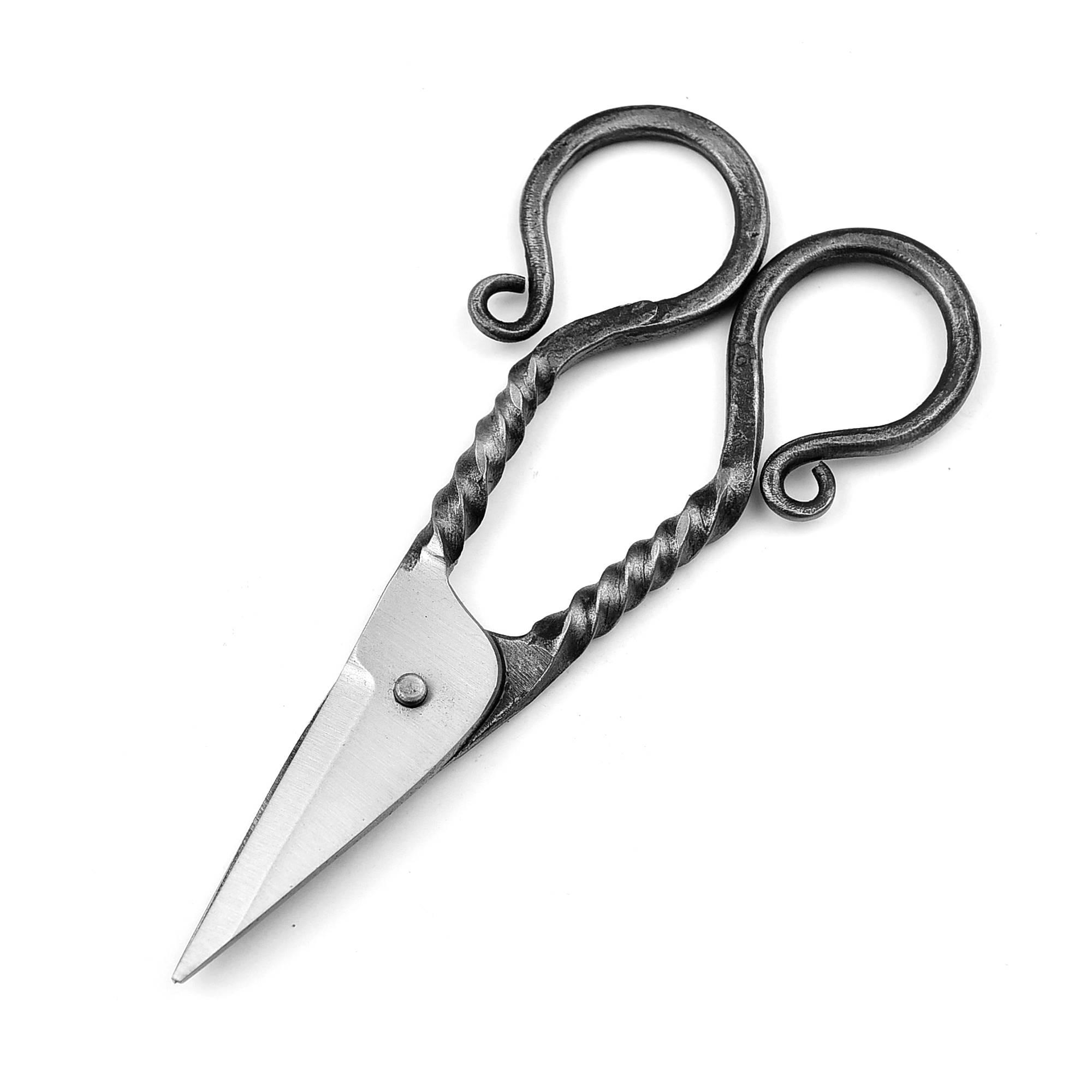 Practiced Fruition Functional Forged Iron Shears Antique Finish Sharpened Medieval Scissors w/ Twisted Handle Design image