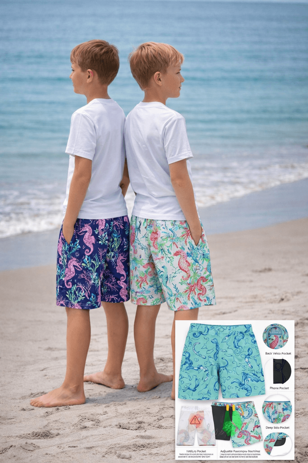 Banana Boat UPF 50+Kids Shorts With Compression Liner - WHITE/AQUA image
