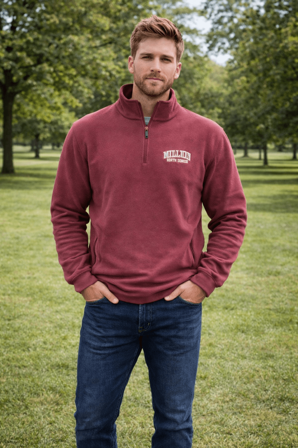 Banana Boat Men UPF30+ Pollar Fleece 1/4 Zip Jacket - BURGUNDY image
