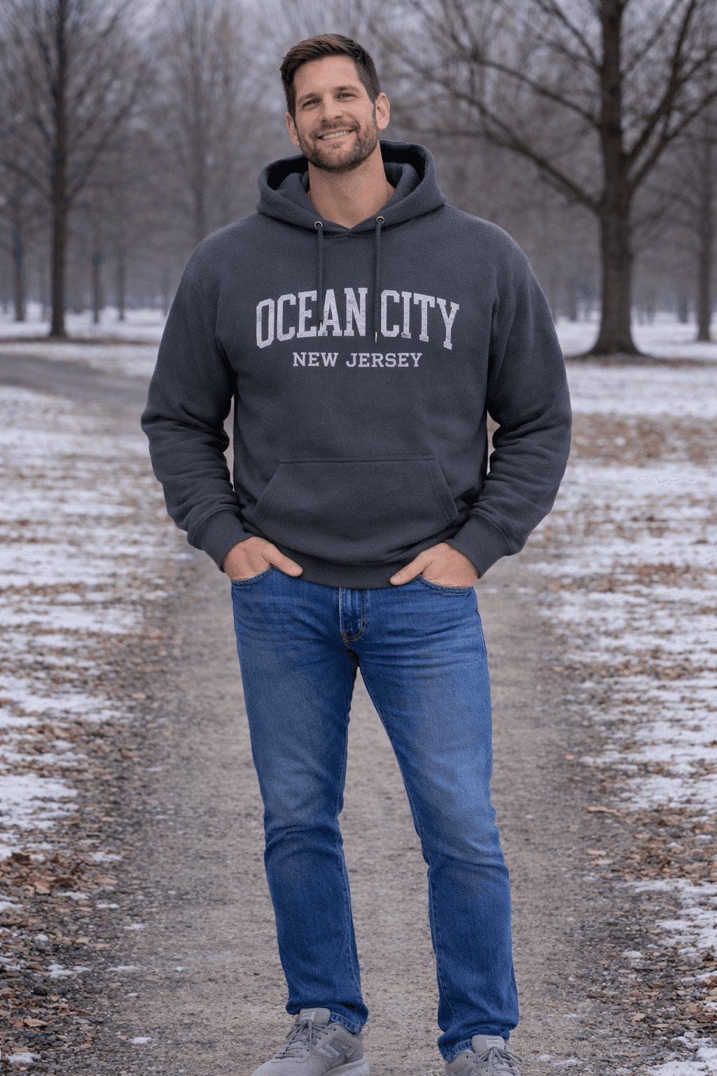 Basix of America Garment Dye Crew Neck Pullover Hooded Sweatshirt - CHARCOAL image