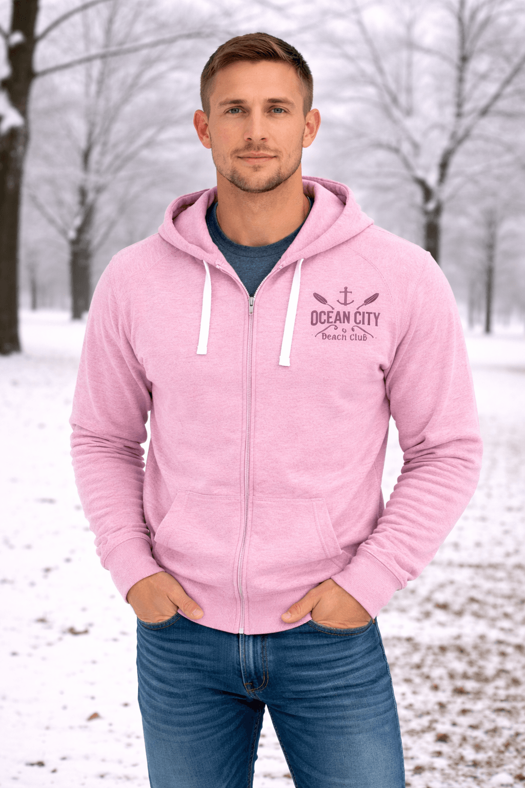 Basix of America Full Zip Nantucket Hooded Sweatshirt - PINK image