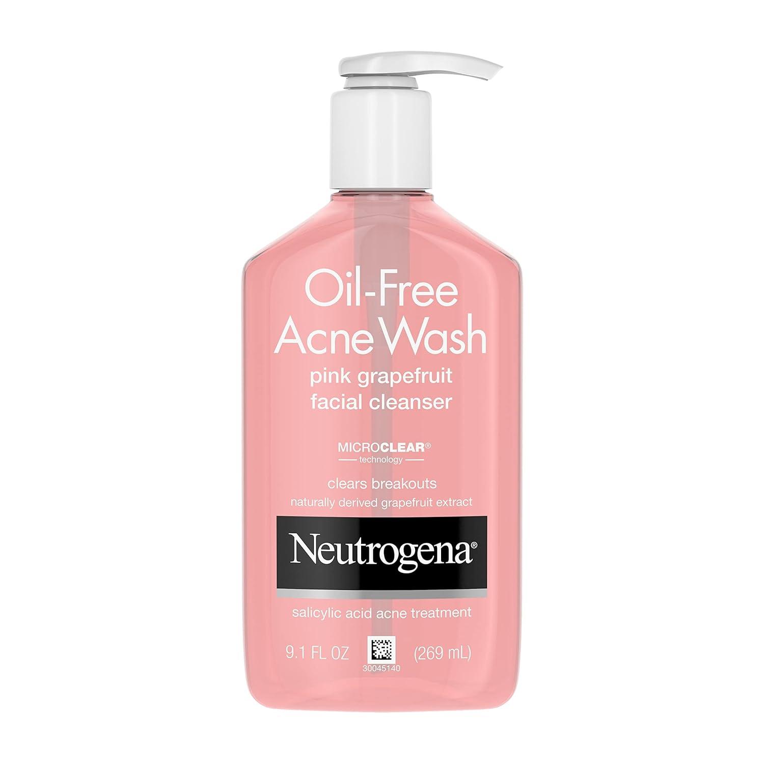 Neutrogena Oil-Free Salicylic Acid Pink Grapefruit Pore Cleansing Acne Wash and Facial Cleanser with Vitamin C, 9.1 fl. oz image