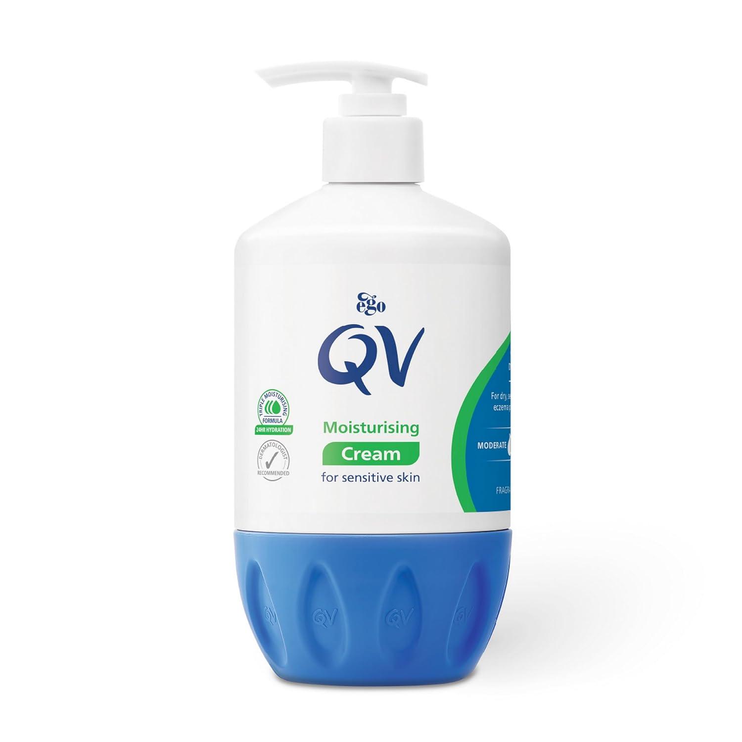 QV Cream with 10% Glycerin (500g) Rich Protective Moisturiser for Sensitive Dry Skin Fragrance Free Noncomedogenic Body Cream Hydrating Skin Care for Eczema Psoriasis Dermatitis Pump Dispenser Bottle image