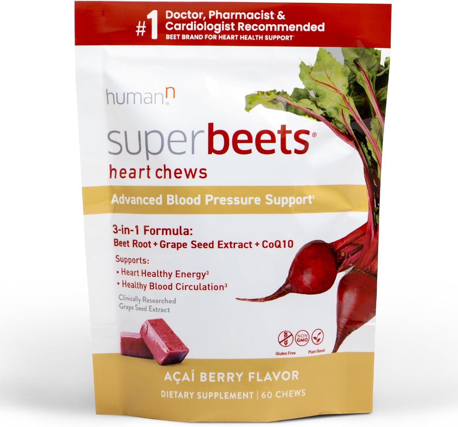 humanN SuperBeets Heart Chews Advanced – 100mg of CoQ10 Plus Beetroot & Grape Seed Extract, 60 Count image