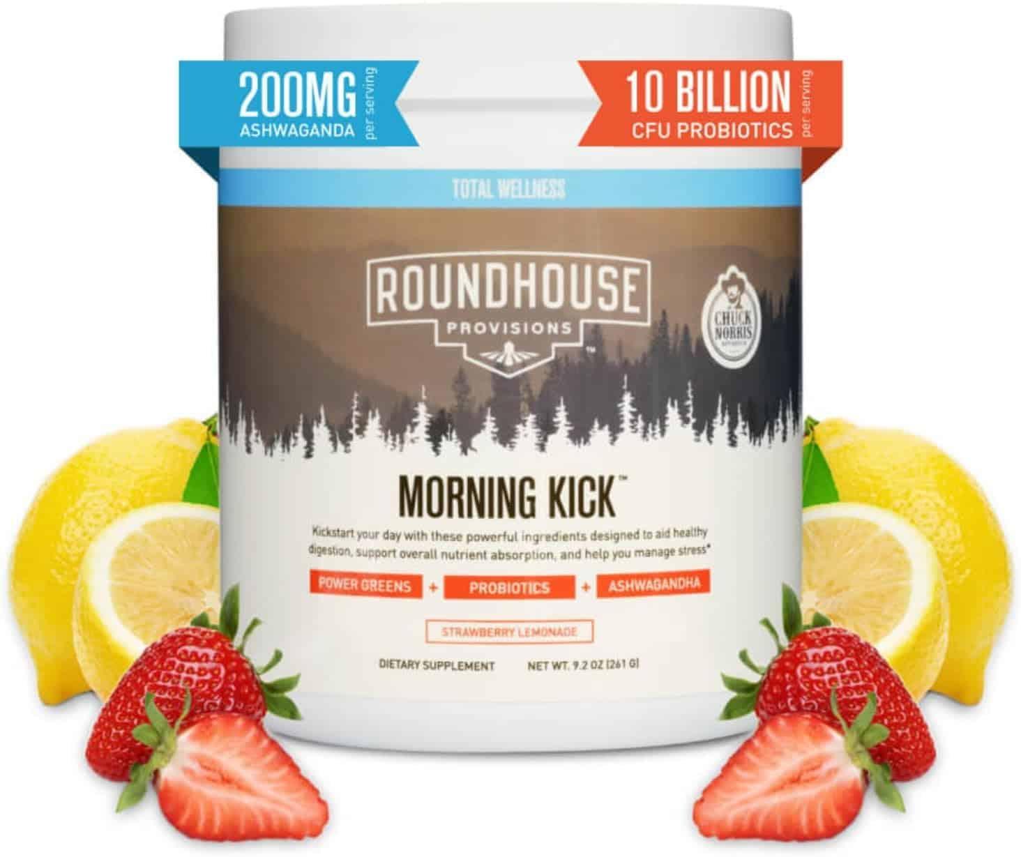 Morning Kick, Greens Superfood Powder Supplement with Ashwaganda, Collagen, Probiotics, Supports Energy Levels, 30 Servings (Strawberry Lemonade) by Chuck Norris image